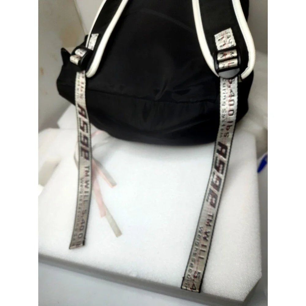 ASGE Black &White Nylon Backpack Drawstring Flap School Travel Laptop Bag 18